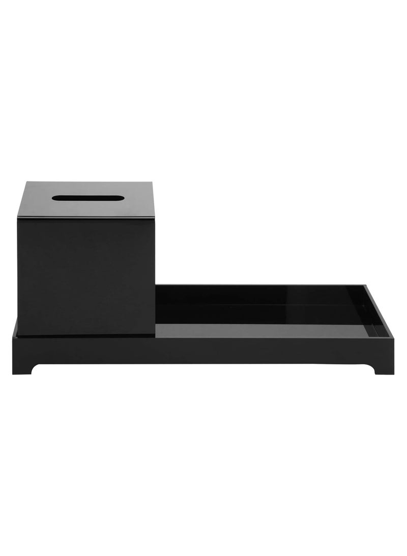 TPGP Modern Black Premium Acrylic Toilet Tank Topper Tray, Bathroom Counter Vanity Toiletry Storage Organizer with Square Tissue Box Cover, 2 Piece Set - Image 3