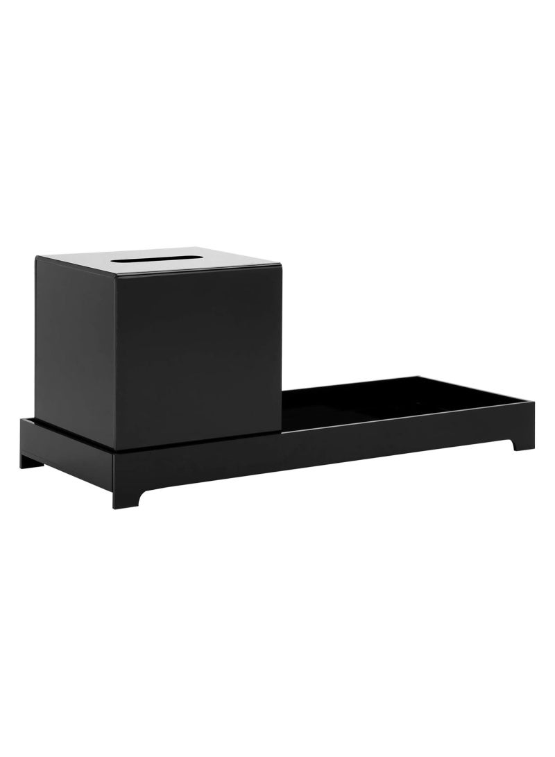 TPGP Modern Black Premium Acrylic Toilet Tank Topper Tray, Bathroom Counter Vanity Toiletry Storage Organizer with Square Tissue Box Cover, 2 Piece Set - Image 2