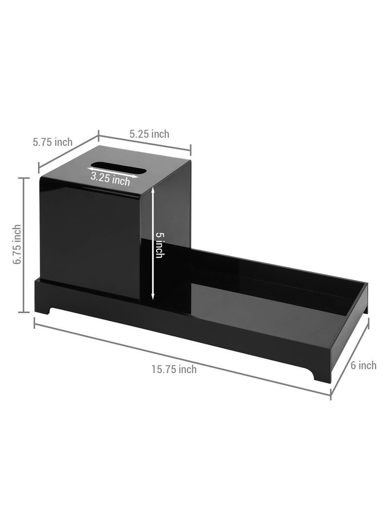 TPGP Modern Black Premium Acrylic Toilet Tank Topper Tray, Bathroom Counter Vanity Toiletry Storage Organizer with Square Tissue Box Cover, 2 Piece Set - Image 4