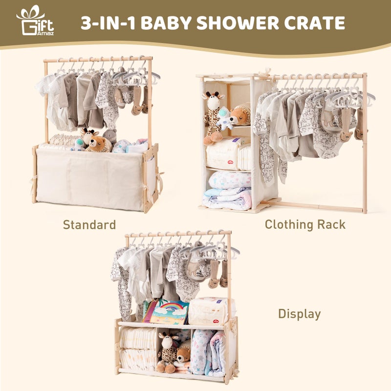 GiftAmaz 3-in-1 Wooden Baby Shower Crate Closet, Large Baby Basket for Nursery, Personalized Baby Gifts Basket, Baby Clothes Rack for Baby Shower, Newborn Boy Girl Welcome Gift for New Mom Parents - Image 2