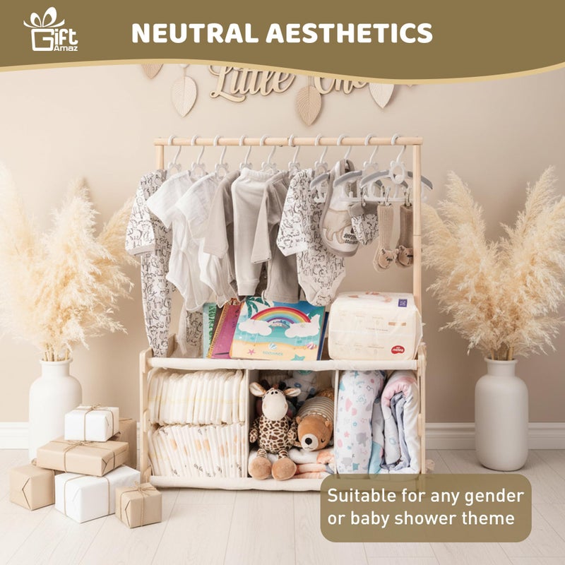 GiftAmaz 3-in-1 Wooden Baby Shower Crate Closet, Large Baby Basket for Nursery, Personalized Baby Gifts Basket, Baby Clothes Rack for Baby Shower, Newborn Boy Girl Welcome Gift for New Mom Parents - Image 5
