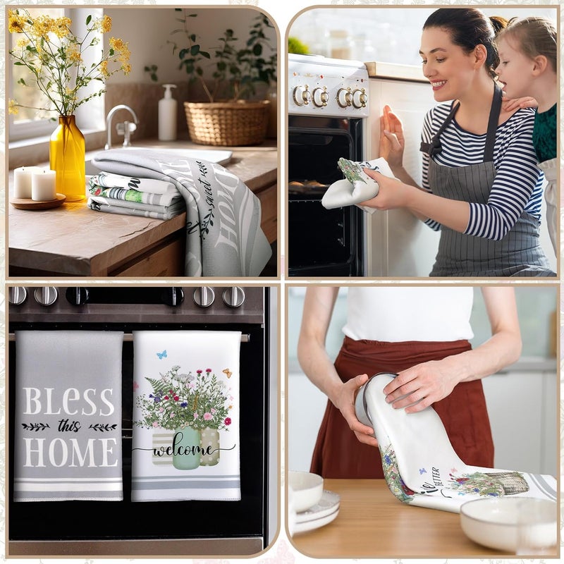 Boyiee Set of 6 Floral Kitchen Towels Wildflower Dish Towels Butterfly Truck Tea Towels 24 x 16 Inches Absorbent Hand Towels Flower Lover Housewarming Gifts for Farmhouse Kitchen Bathroom Decorations - Image 5