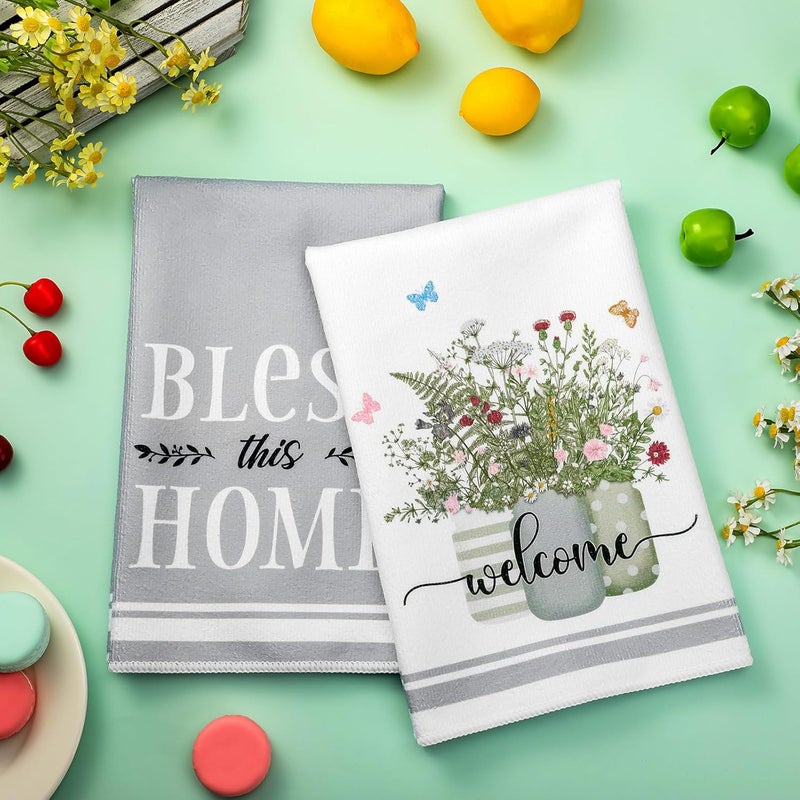 Boyiee Set of 6 Floral Kitchen Towels Wildflower Dish Towels Butterfly Truck Tea Towels 24 x 16 Inches Absorbent Hand Towels Flower Lover Housewarming Gifts for Farmhouse Kitchen Bathroom Decorations - Image 3