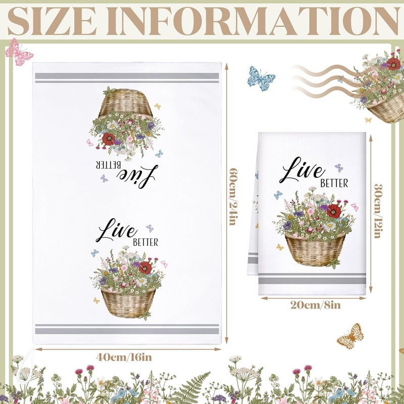Boyiee Set of 6 Floral Kitchen Towels Wildflower Dish Towels Butterfly Truck Tea Towels 24 x 16 Inches Absorbent Hand Towels Flower Lover Housewarming Gifts for Farmhouse Kitchen Bathroom Decorations - Image 4
