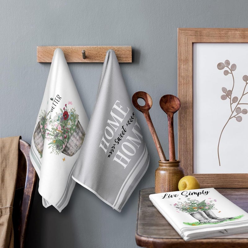 Boyiee Set of 6 Floral Kitchen Towels Wildflower Dish Towels Butterfly Truck Tea Towels 24 x 16 Inches Absorbent Hand Towels Flower Lover Housewarming Gifts for Farmhouse Kitchen Bathroom Decorations - Image 2