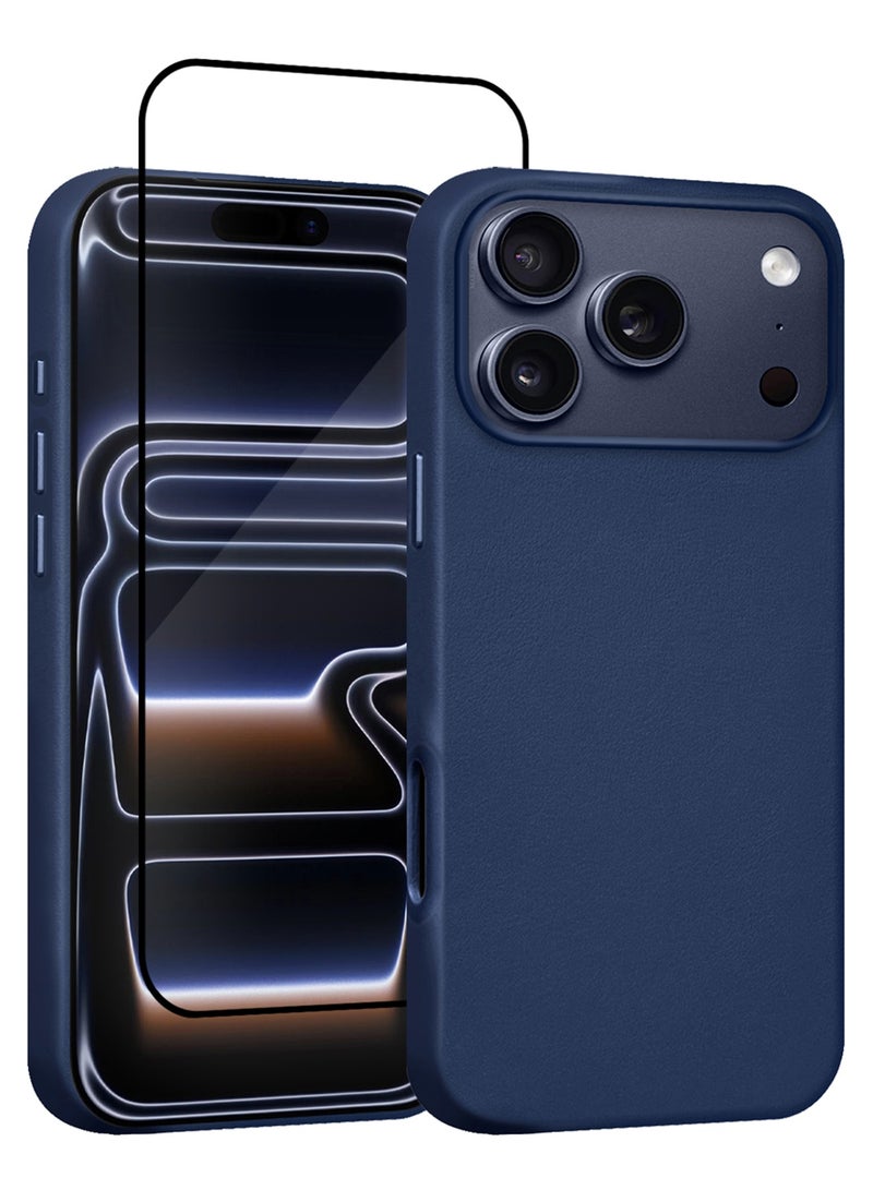 CATANES 2 Pieces Premium Leather Case for iPhone 17 Pro – Shockproof, Waterproof, Matte Finish, Anti-Slip, Slim Fit with Shockproof Screen Protector - Deep Blue - Image 1