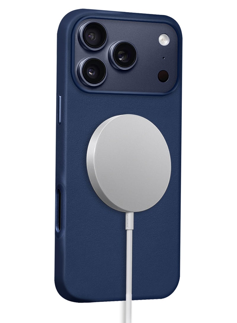 CATANES 2 Pieces Premium Leather Case for iPhone 17 Pro – Shockproof, Waterproof, Matte Finish, Anti-Slip, Slim Fit with Shockproof Screen Protector - Deep Blue - Image 4