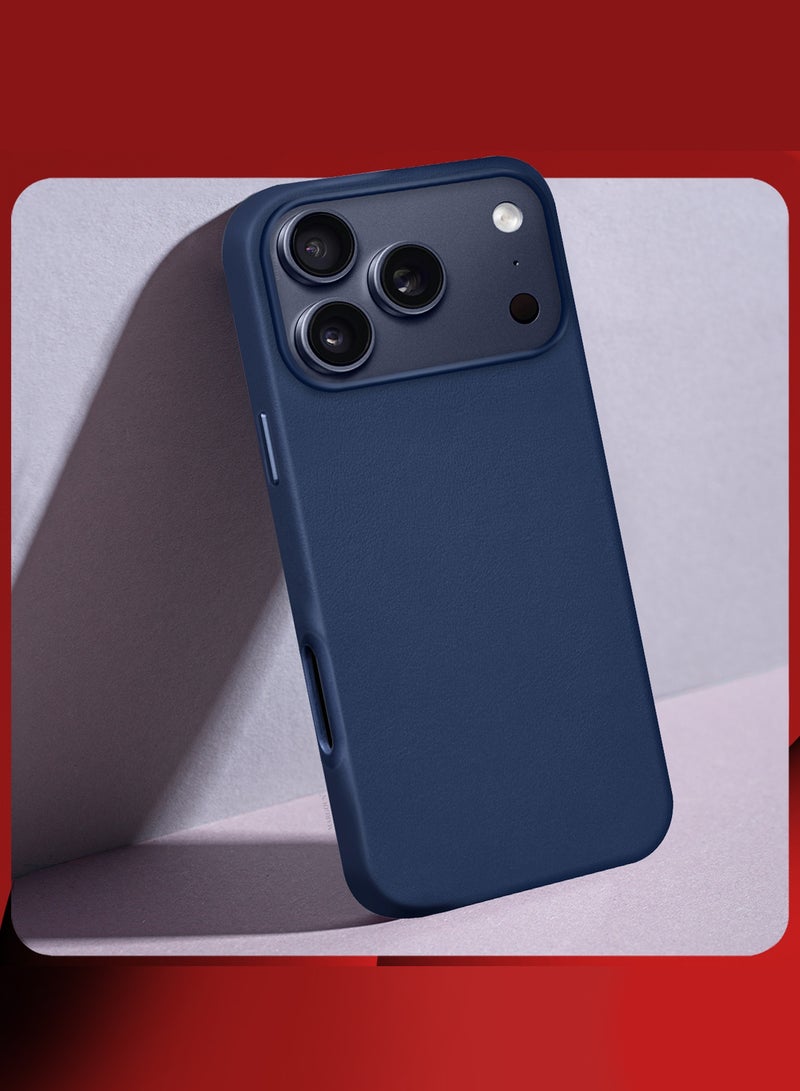 CATANES 2 Pieces Premium Leather Case for iPhone 17 Pro – Shockproof, Waterproof, Matte Finish, Anti-Slip, Slim Fit with Shockproof Screen Protector - Deep Blue - Image 5