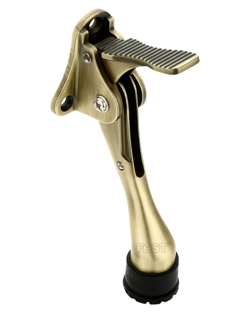FAST DS04Z 5 Inch One Touch Heavy Kickdown Door Stopper, The Door Stoppers for Home, Office Doors Variety of Colour That Door Stop Non Slip Rubber Tip with Adjustable Upto 4mm Up Down (Brass Antique) - Image 1
