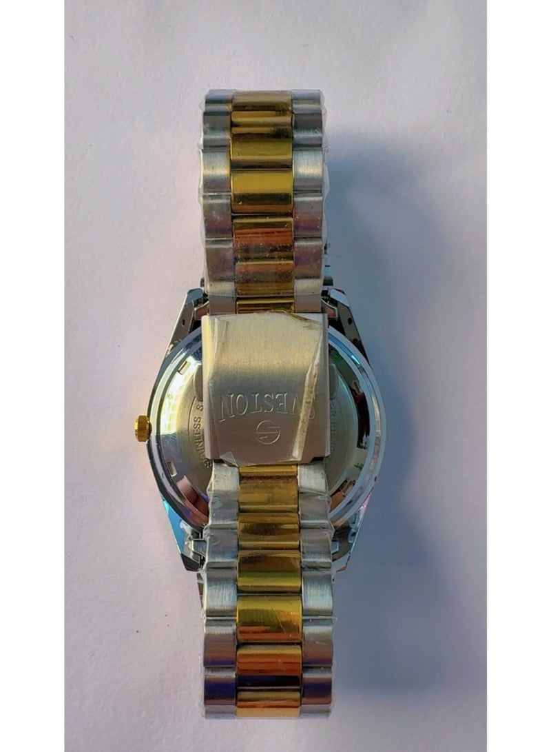 Sveston Brand New Sveston Khaki SV-10081G Analogue Watch for Men - Black Round Dial, Gold & Silver Two-Tone Stainless Steel Strap, Japan Movement & Date Window - Image 3
