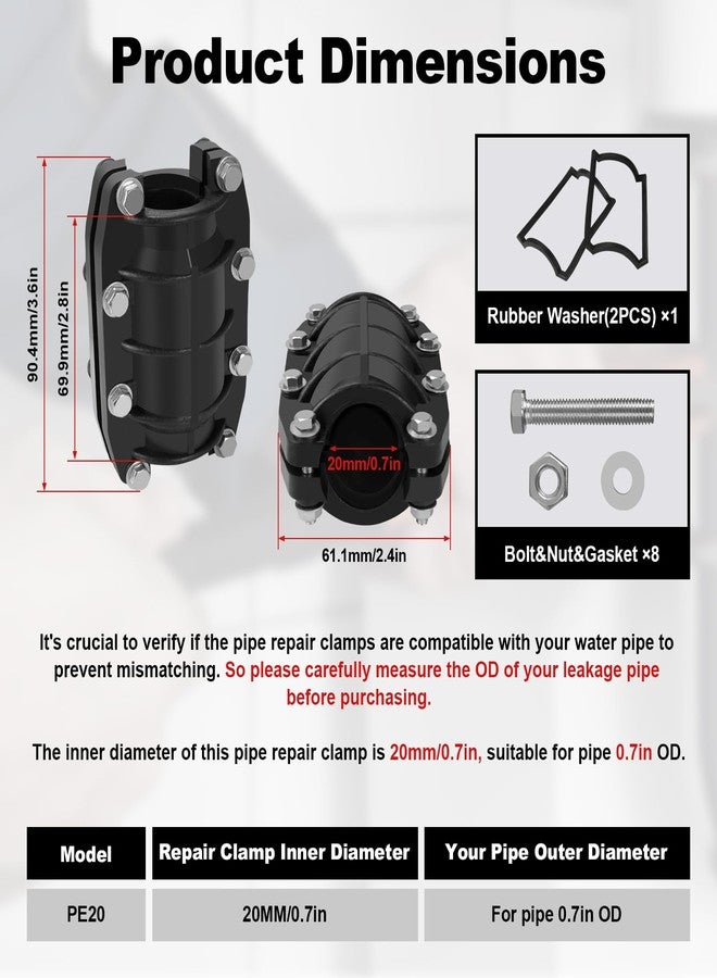 XDENGP Pipe Repair Clamp 3/4 inch, Water Pipe Leak Repair Clamp, Pipe Repair Kit for Plastic and Metal Pipes, Leak Stopper with Anti-Impact, Suitable for Pipes 20MM OD - Image 2