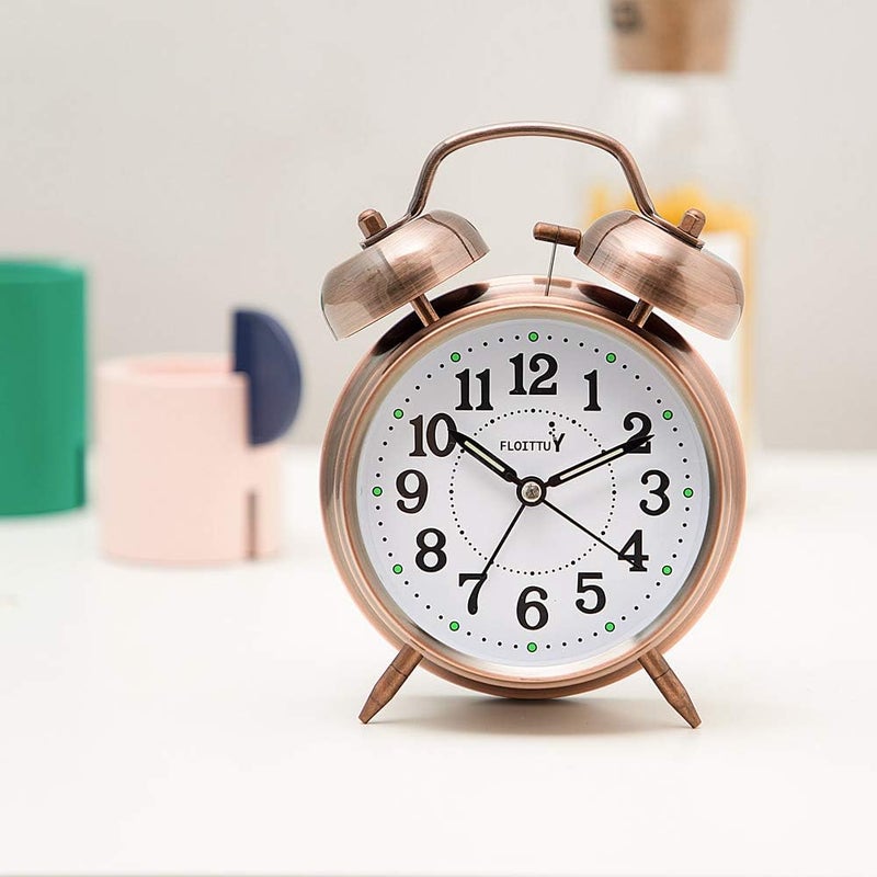 FLOITTUY {Loud Alarm for Deep Sleepers) 4'' Twin Bell Alarm Clock with Backlight for Bedroom and Home Decoration(Red-Brown) - Image 2