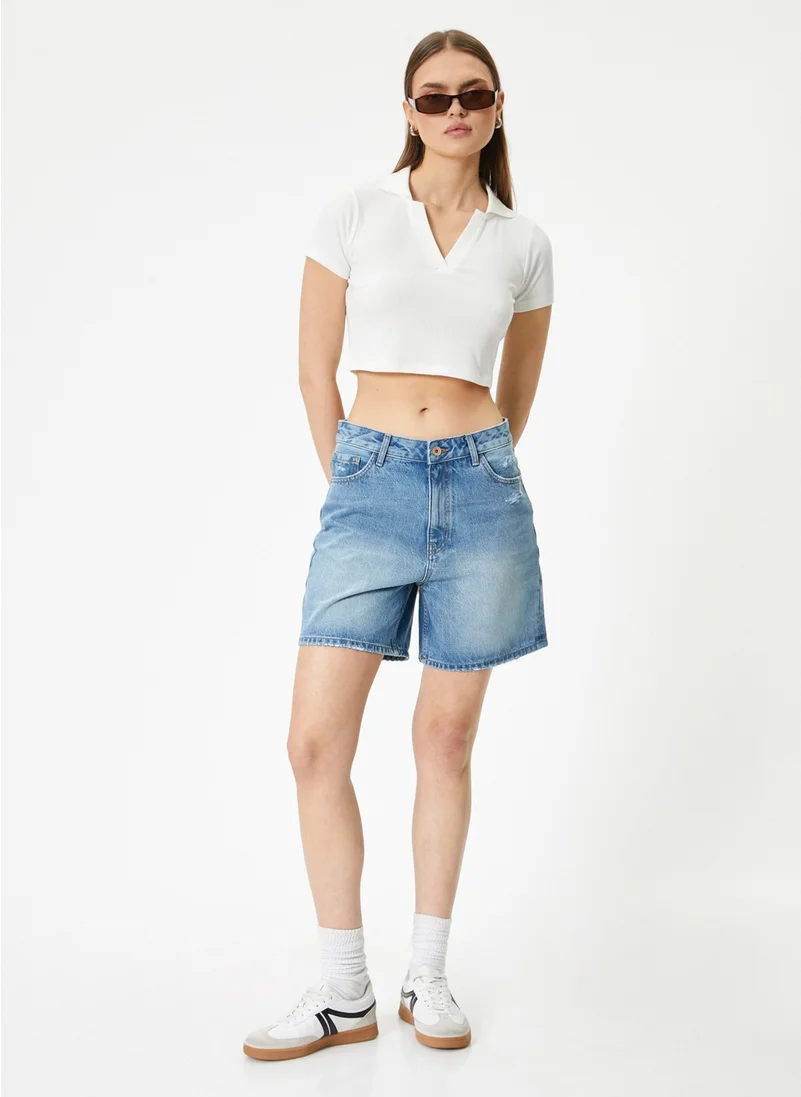 كوتون High Waist Relaxed Light Indigo Women's Shorts 4SAL40059MD