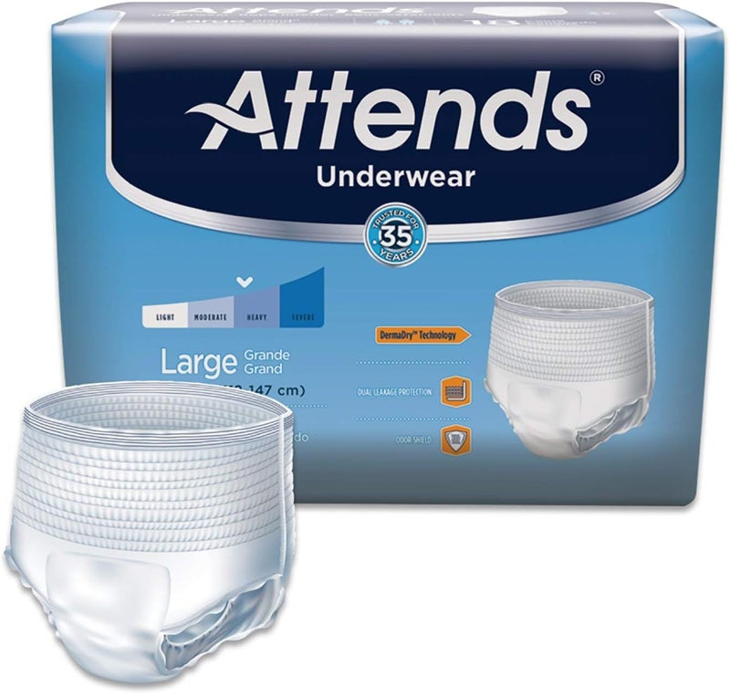 Attends Protective Underwear with DermaDry Technology for Adult Incontinence Care Large Unisex 25 Count Pack of 4 - Image 1