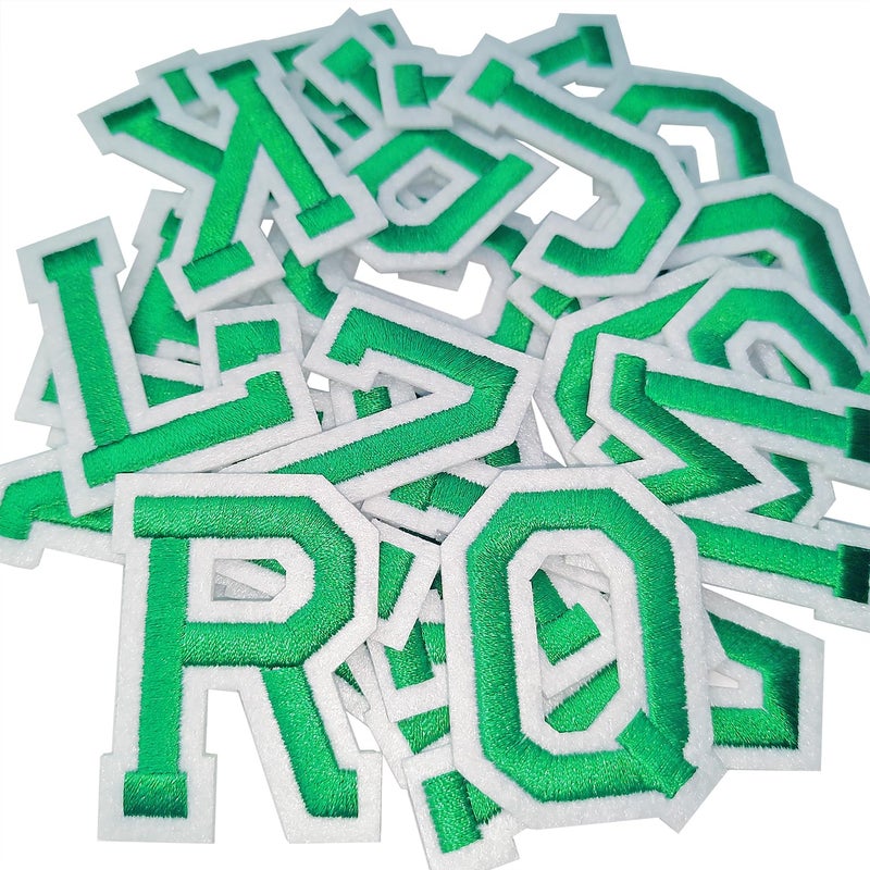 bfuee Iron on Letter Patches 52 PiecesGreen Letter Patches Alphabet Embroidered Patch AZfor Hats Shirts Jeans Bags Green52