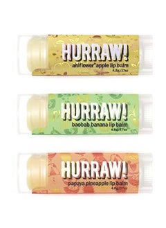 Hurraw! Ahiflower Apple Baobab Banana Papaya Pineapple Lip Balms 3 Pack Bundle: Organic Certified Vegan Cruelty And Gluten Free Nongmo 100% Natural Bee Shea Soy & Palm Free Made In Usa  - Image 2
