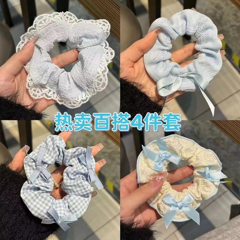 Sweet Blue Lace Hair Ring Super Fairy Girl'S All-Match Large Intestine Hair Ring Korean Style Bowknot Ponytail Hair Accessories - Image 2