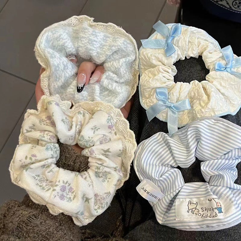 Sweet Blue Lace Hair Ring Super Fairy Girl'S All-Match Large Intestine Hair Ring Korean Style Bowknot Ponytail Hair Accessories - Image 5