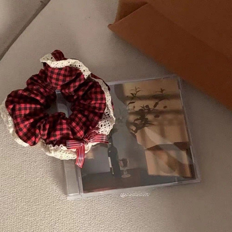 Sweet Blue Lace Hair Ring Super Fairy Girl'S All-Match Large Intestine Hair Ring Korean Style Bowknot Ponytail Hair Accessories - Image 1