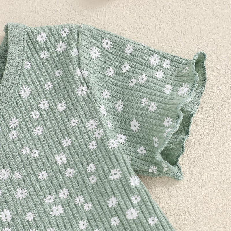 allshope Toddler Baby Girl Summer Outfit Short Sleeve T Shirt Top Casual Shorts Set Infant Newborn Clothes 6 12 18 24 Month (Floral Green, 12-18 Months) - Image 5
