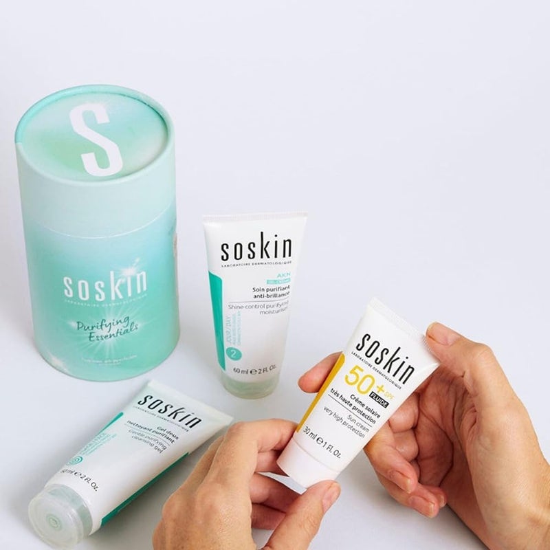 Soskin Purifying Essentials Kit - Deep Cleansing & Mattifying Skincare Set with Cleanser, Toner & Cream - Image 3