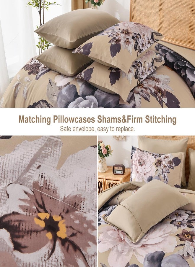 Dintszyayue Queen Comforter Set Beige 7 Pieces Bed in a Bag, Floral Bedding Sets Elegant Flower Bed Set Lightweight Comforter for All Season with Flat Sheet, Fitted Sheets, Pillowcases & Shams - Image 5