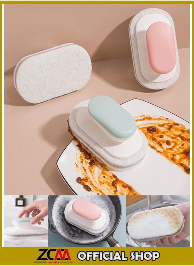 ZCM-HAPPY 3 Piece Kitchen Durable Firm Handheld Cleaning Sponge Brush Set Countertop Cleaning Dish Cleaning Brush Kitchen Sponge Brush for Efficient Scrubbing and Cleaning  - Image 1