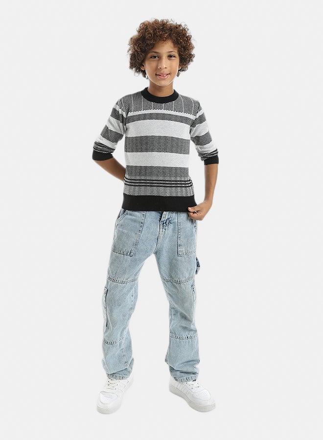 Andora Mix Self Patterened Grey & Black Pullover_Grey & Black - Image 5