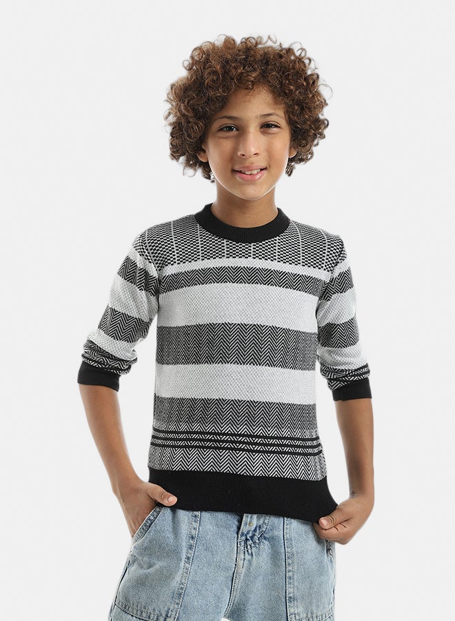 Andora Mix Self Patterened Grey & Black Pullover_Grey & Black - Image 1