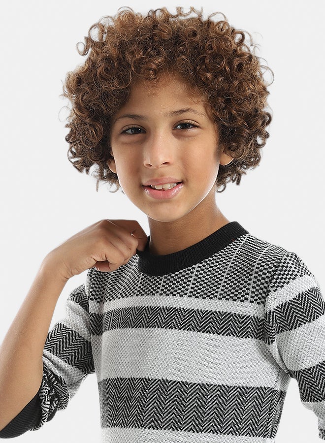 Andora Mix Self Patterened Grey & Black Pullover_Grey & Black - Image 4