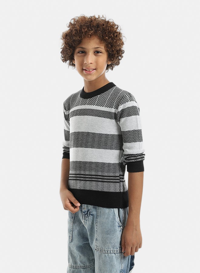 Andora Mix Self Patterened Grey & Black Pullover_Grey & Black - Image 2