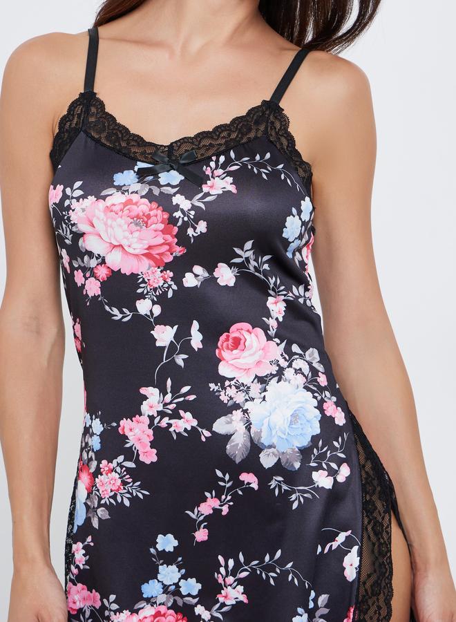 ستايلي قميص نوم بطبعة زهور وشق جانبي - Image 3