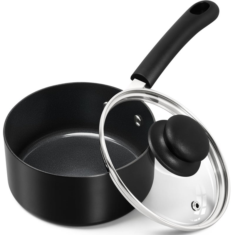 MICHELANGELO Nonstick 1 Quart Saucepan with Lid, Ceramic Small Sacuce pan, Easy to clean, Non-Toxic Saucepans, 1QT, Black - Image 1
