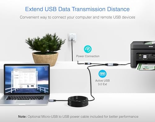 BlueRigger USB 3.0 Extension Cable (32FT, Active, 5 Gbps, in-Wall CL3 Rated, Type A Male to Female Cord) - Long USB Repeater Extender for VR Headset, Printer, Hard Drive, Keyboard, Mouse, Xbox - Image 4