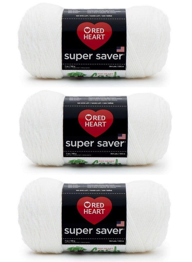 Red Heart Super Saver White Yarn - 3 Pack of 198g/7oz - Acrylic - 4 Medium (Worsted) - 364 Yards - Knitting/Crochet - Image 1