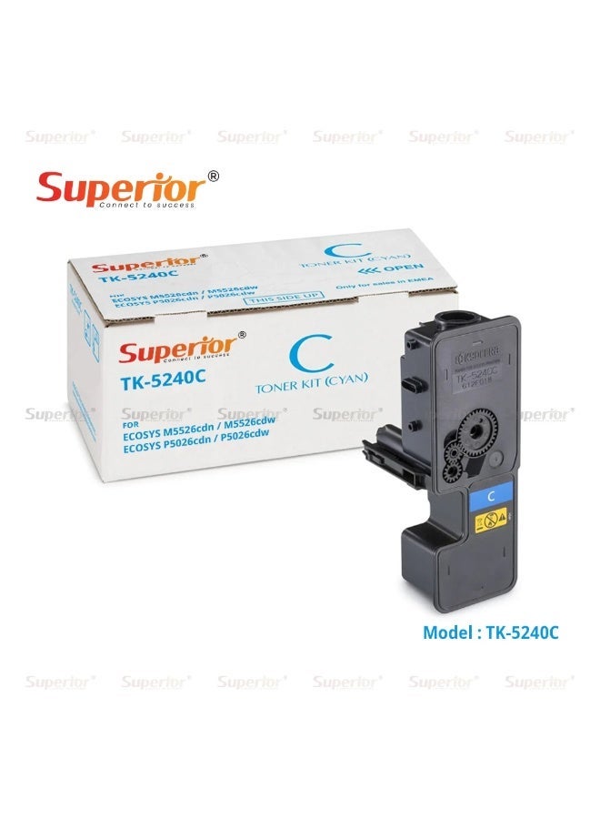 SOS Superior Superior TK-5240C Cyan High Yield Compatible Toner Cartridge – For Kyocera ECOSYS M5526cdn / M5526cdw, ECOSYS P5026cdn / P5026cdw - Image 1