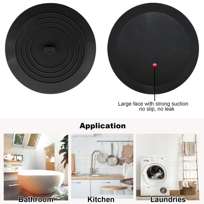 V-TOP Bathtub Drain Stopper 2 Pack, 5 inches Silicone Tub Stopper Shower Drain Cover, Bath Tub Plug Hair Stopper,Universal Flat Suction Renter Friendly Bath Accessories - Image 2
