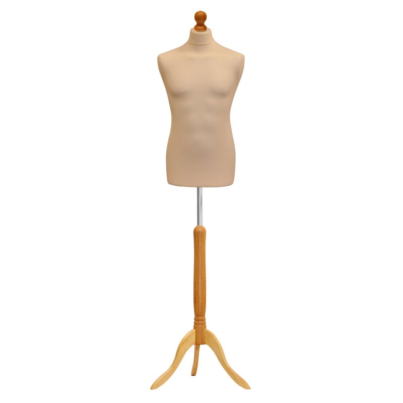 Tailors Dummy Male Dressmakers Fashion Mannequin Students Cream With Lightwood Stand