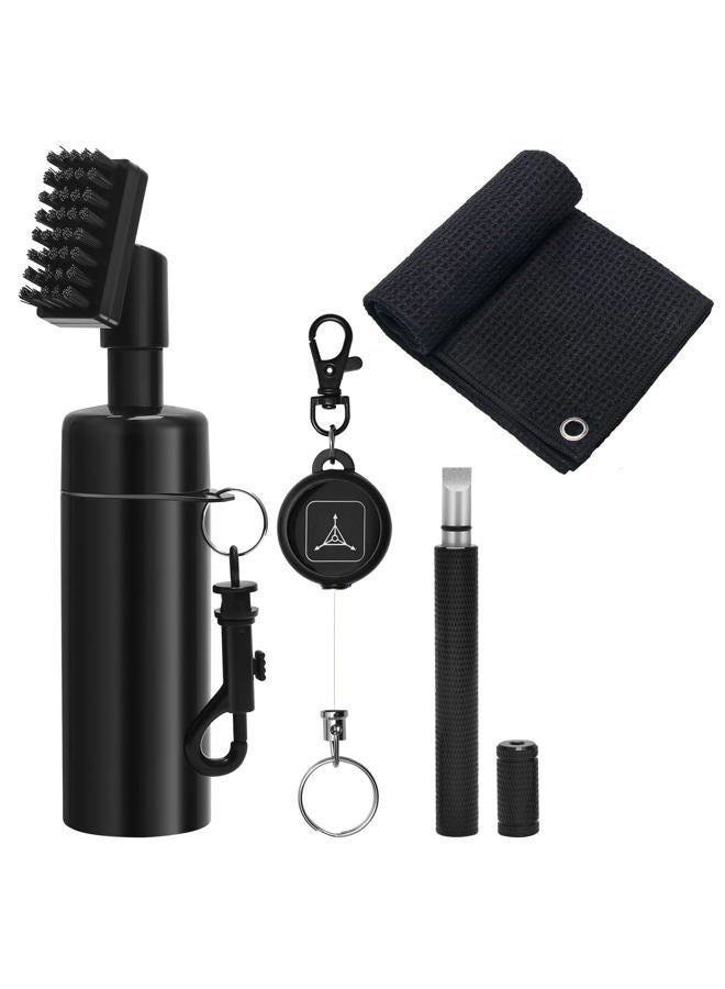 Anglekai 4PCS Golf Club Brush Set, Golf Club Brush Groove Cleaner with 4 Ounces Squeeze Bottle and Bristles/Golf Groove Sharpener/Golf Towel/Retractable Key-Ring for Cleaning Golf Groove Brush - Image 1