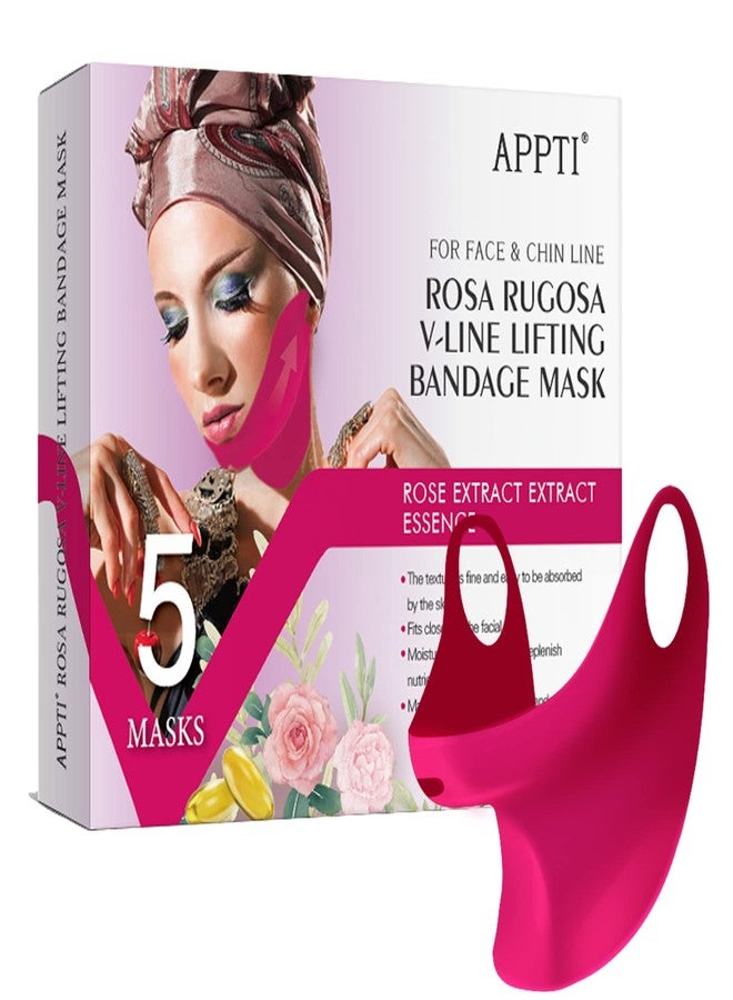 APPTI قناع رفع الوجه APPTI 5 قطع بتصميم V-Line، قناع تقليل الذقن المزدوج، حزام للذقن للنساء، قناع تشكيل الذقن بتصميم V-Line، لاصق للخد والرقبة - Image 1