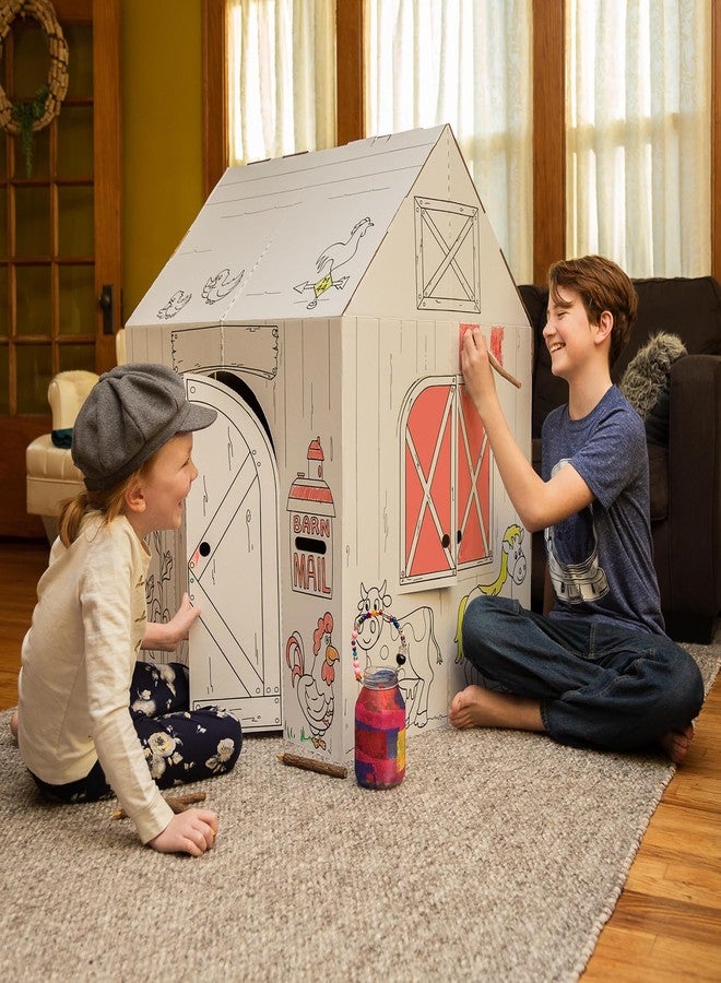 Easy Playhouse Barn - Kids Art & Craft for Indoor & Outdoor Fun, Color Favorite Farm Animals - Decorate & Personalize The Cardboard Fort, 32 by 26. 5 by 40. 5 inches - Made in USA, Age 3 and up - Image 2