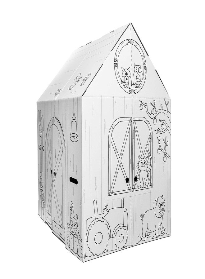 Easy Playhouse Barn - Kids Art & Craft for Indoor & Outdoor Fun, Color Favorite Farm Animals - Decorate & Personalize The Cardboard Fort, 32 by 26. 5 by 40. 5 inches - Made in USA, Age 3 and up - Image 4