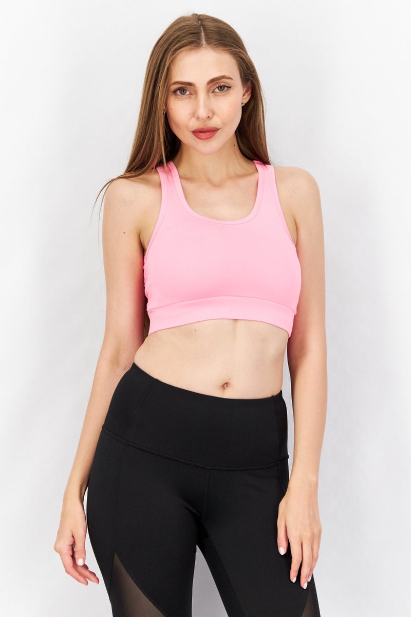 Sinsay Women Round Neck Sleeveless Plain Crop Top, Pink  - Image 1