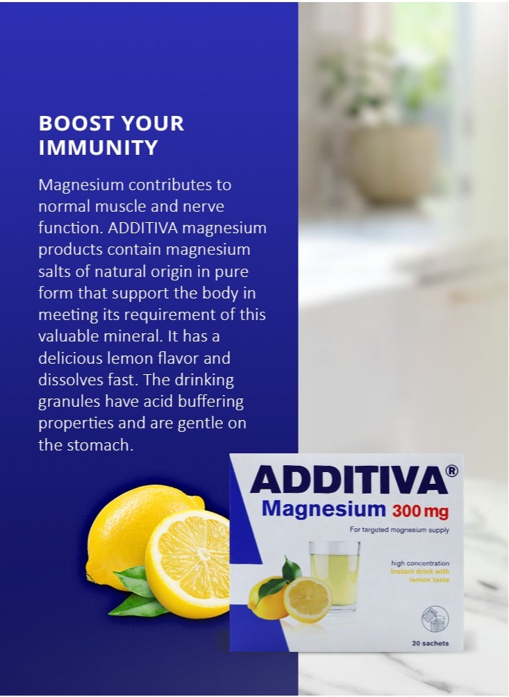 Additiva - مشروب المغنيسيوم 300 ملجم 20 كيس حبيبات فوارة، 74 جرام - Image 1