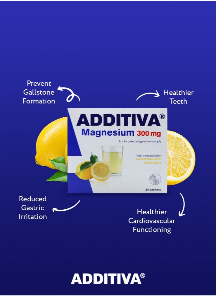 Additiva - مشروب المغنيسيوم 300 ملجم 20 كيس حبيبات فوارة، 74 جرام - Image 1