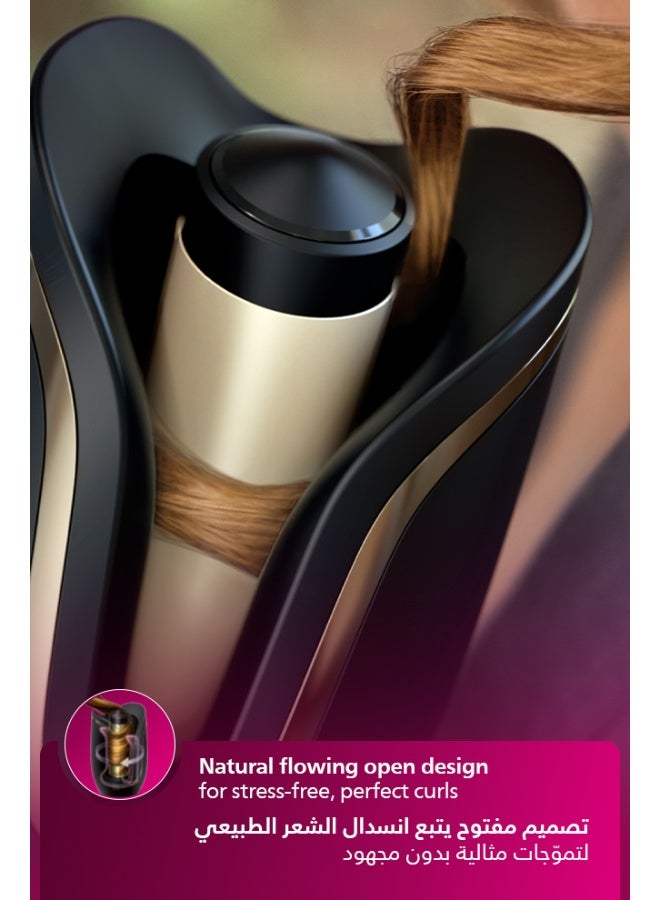 Philips Auto Curler BHB876/03 |Open barrel design for tangles free curls | Full Automatic Curler|3 Temperature modes | 3  Timer settings|Two smart curling guards| kertain ceramic coating Black - Image 3