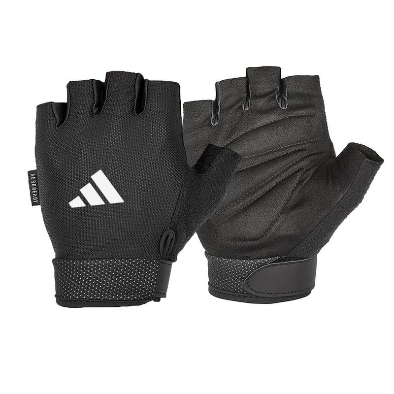 adidas Essential Adjustable Fingerless Gloves for Men and Women - Padded Weight Lifting Gloves - Adjustable Wrist Straps for Tailored, Secure Fit - White, Large - Image 1