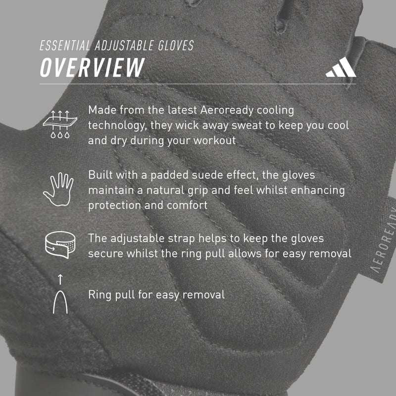 adidas Essential Adjustable Fingerless Gloves for Men and Women - Padded Weight Lifting Gloves - Adjustable Wrist Straps for Tailored, Secure Fit - White, Large - Image 3