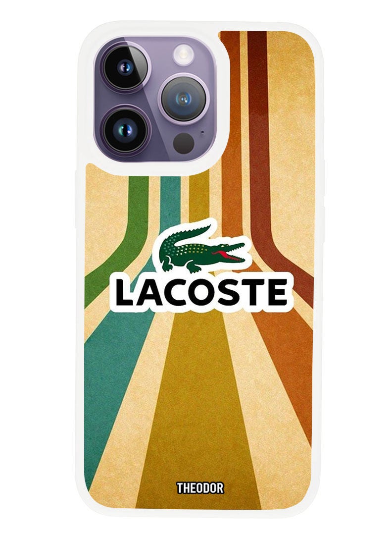 Theodor غطاء واقي مضاد للخدش ومقاوم للصدمات لجهاز APPLE IPHONE 14 PRO تمساح LACOSTE (حافة بيضاء) - Image 1