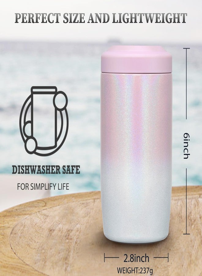 MAXSO Slim Can Cooler, 4-in-1 Double Walled Stainless Steel Insulated Beer Can Holder, Works With All 12 Oz Cans,Bottles & As A Pint Cups - Gradual Pink White - Image 5